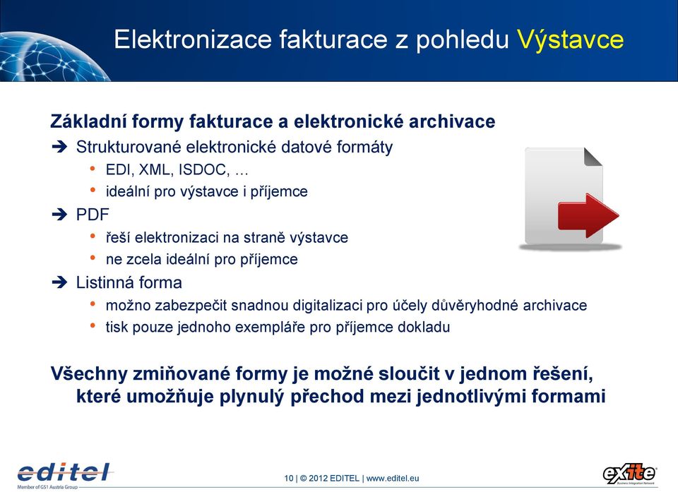 Listinná forma možno zabezpečit snadnou digitalizaci pro účely důvěryhodné archivace tisk pouze jednoho exempláře pro příjemce