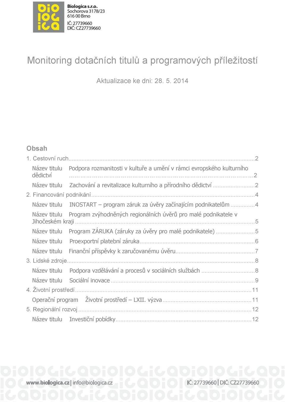 .. 4 INOSTART program záruk za úvěry začínajícím podnikatelům... 4 Program zvýhodněných regionálních úvěrů pro malé podnikatele v Jihočeském kraji.