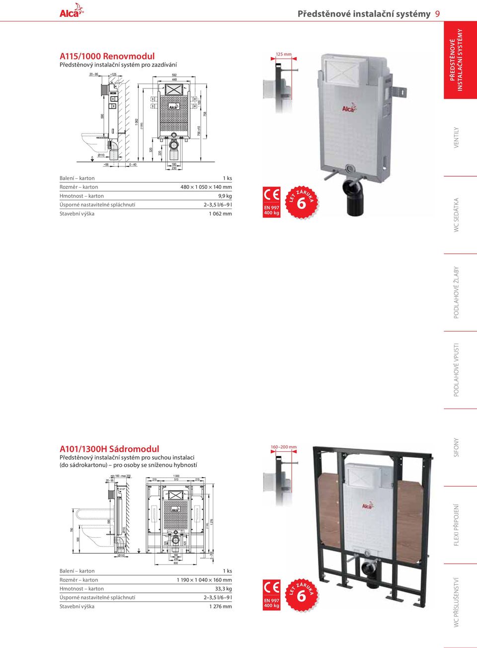 hybností Úsporné nastavitelné spláchnutí Stavební výška 480 1 050 140 mm 9,9 kg 2 3,5 l/6 9 l 1 062 mm 1 190 1 040 160 mm 33,3 kg 2 3,5 l/6 9 l 1 276