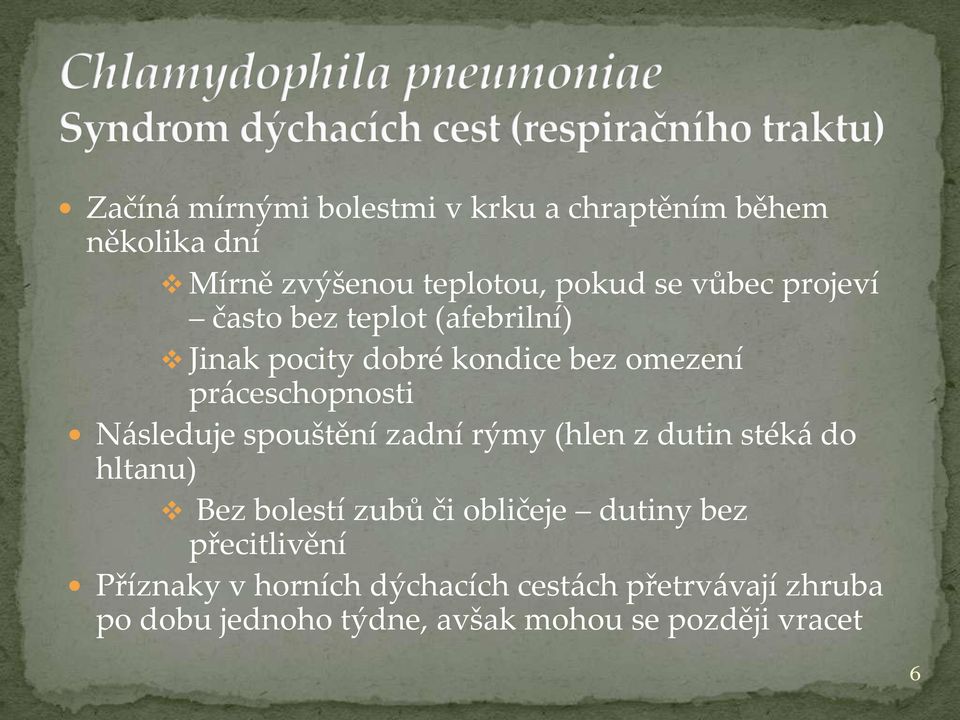 spouštění zadní rýmy (hlen z dutin sték{ do hltanu) Bez bolestí zubů či obličeje dutiny bez přecitlivění