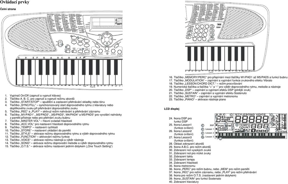 Tlačítko SYNC/FILL synchronizovaný start doprovodného rytmu z klaviatury nebo doplňkového zvuku při přehrávání doprovodného zvuku 5.