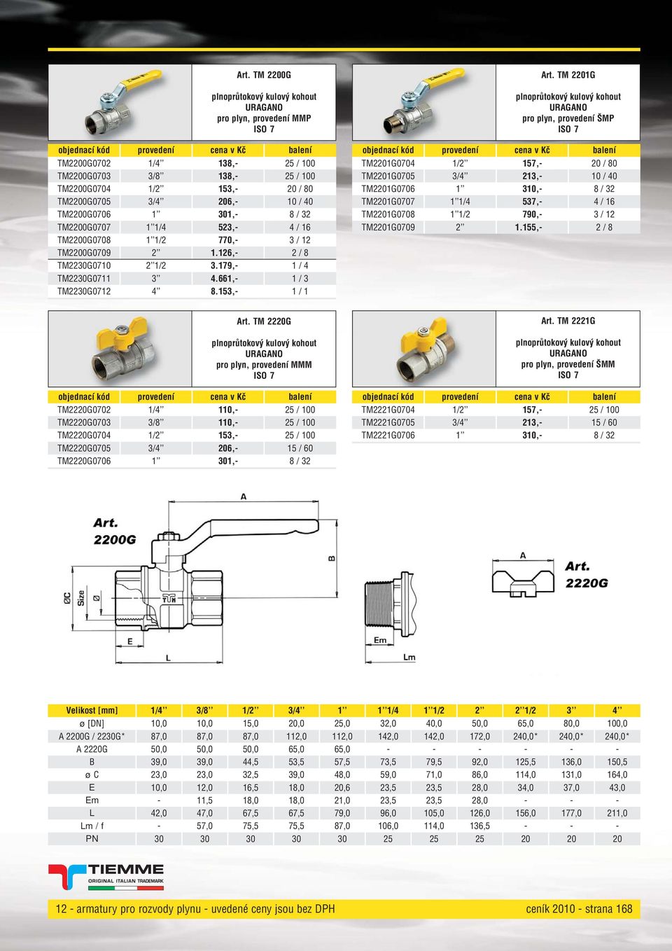 TM 21G pro plyn, provedení ŠMP TM21G0704 7, / 80 TM21G0705 213, 10 / 40 TM21G0706 310, 8 / 32 TM21G0707 1/4 537, 4 / 16 TM21G0708 1/2 790, 3 / 12 TM21G0709 2 1.5, 2 / 8 Art.