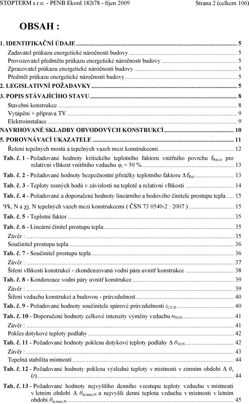 LEGISLATIVNÍ POŽADAVKY... 5 3. POPIS STÁVAJÍCÍHO STAVU... 8 Stavební konstrukce... 8 Vytápění + příprava TV... 9 Elektroinstalace... 9 NAVRHOVANÉ SKLADBY OBVODOVÝCH KONSTRUKCÍ... 10 5.