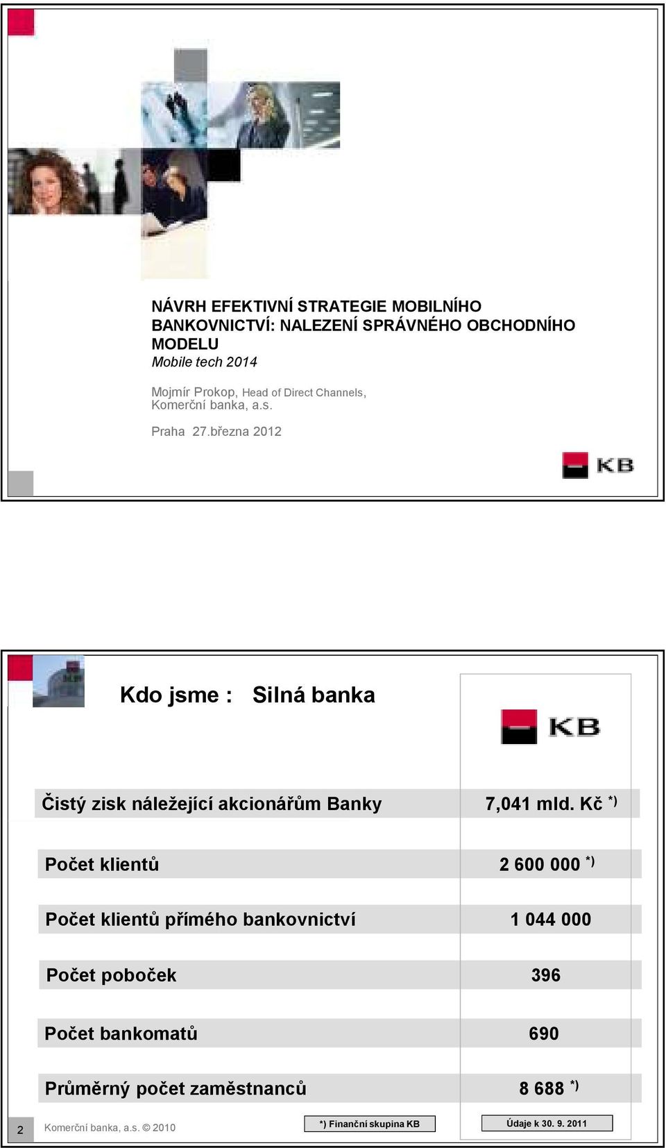 března 2012 Kdo jsme : Silná banka Čistý zisk náležející akcionářům Banky 7,041 mld.