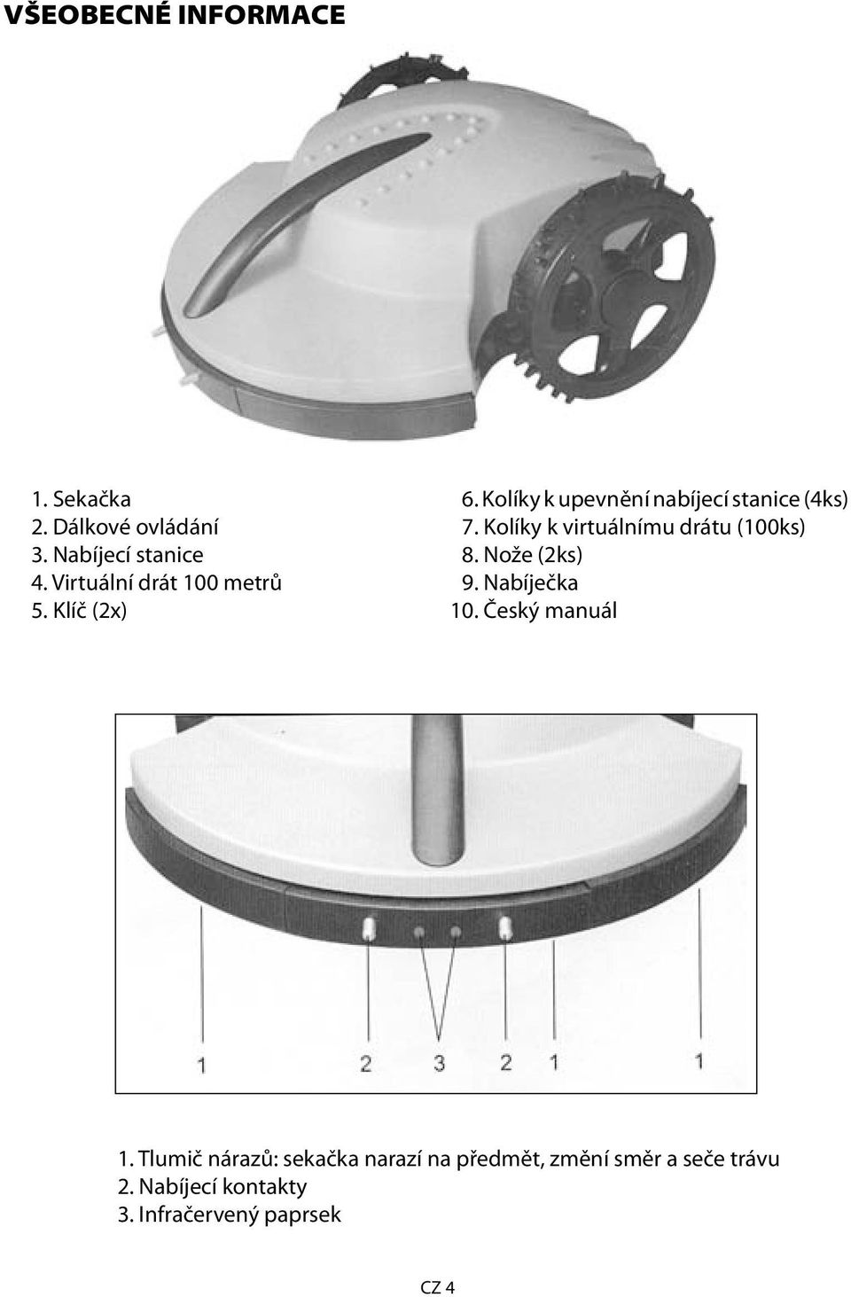 Kolíky k virtuálnímu drátu (100ks) 8. Nože (2ks) 9. Nabíječka 10. Český manuál 1.