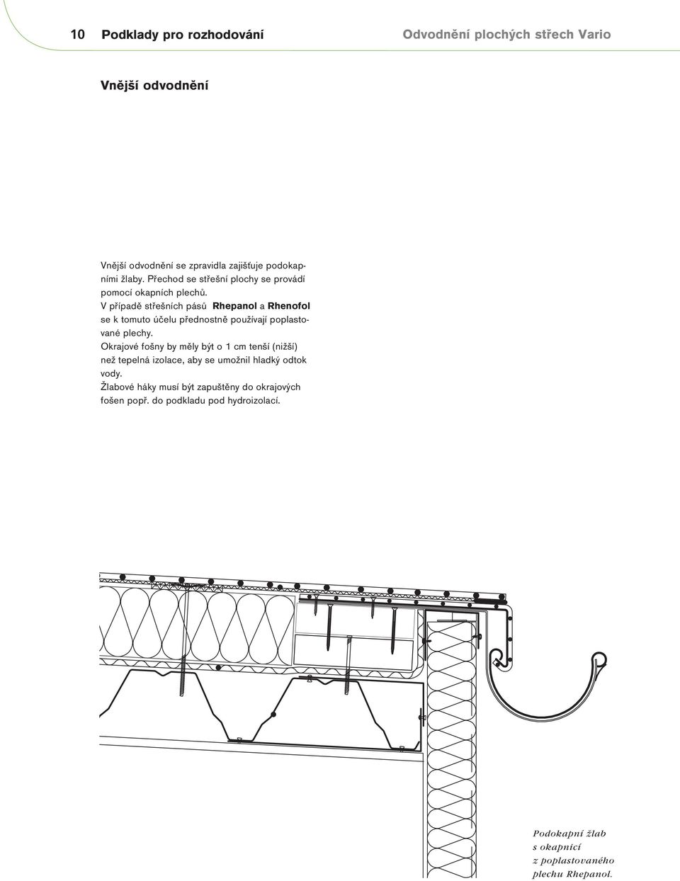V případě střešních pásů Rhepanol a Rhenofol se k tomuto účelu přednostně používají poplastované plechy.
