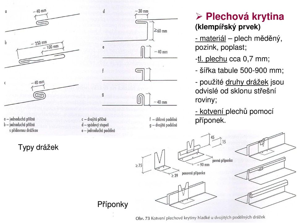 plechu cca 0,7 mm; - šířka tabule 500-900 mm; - použité druhy