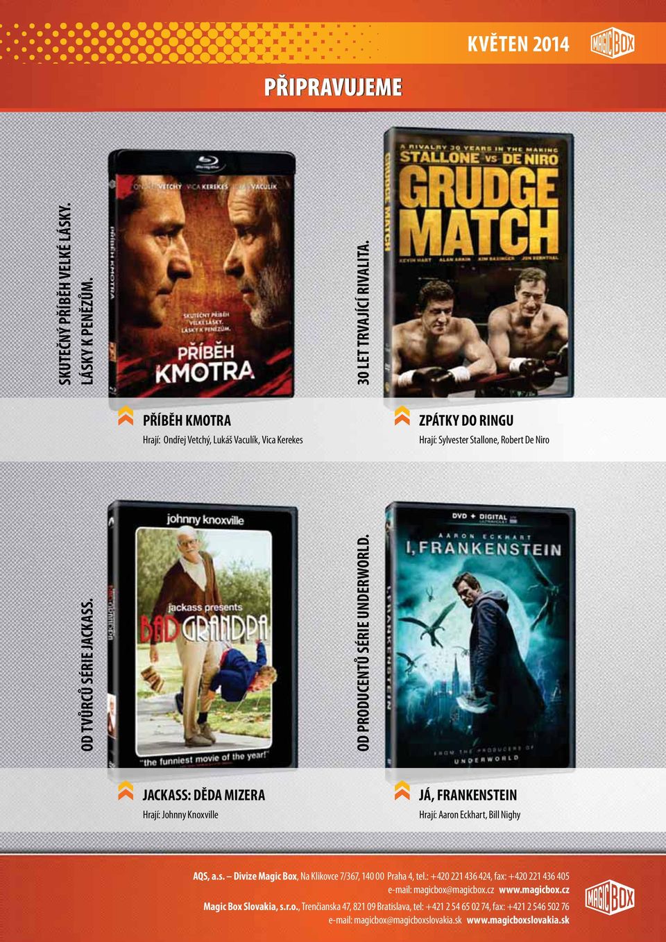 OD PRODUCENTŮ SÉRIE UNDERWORLD. JACKASS: DĚDA MIZERA Hrají: Johnny Knoxville JÁ, FRANKENSTEIN Hrají: Aaron Eckhart, Bill Nighy AQS, a.s.