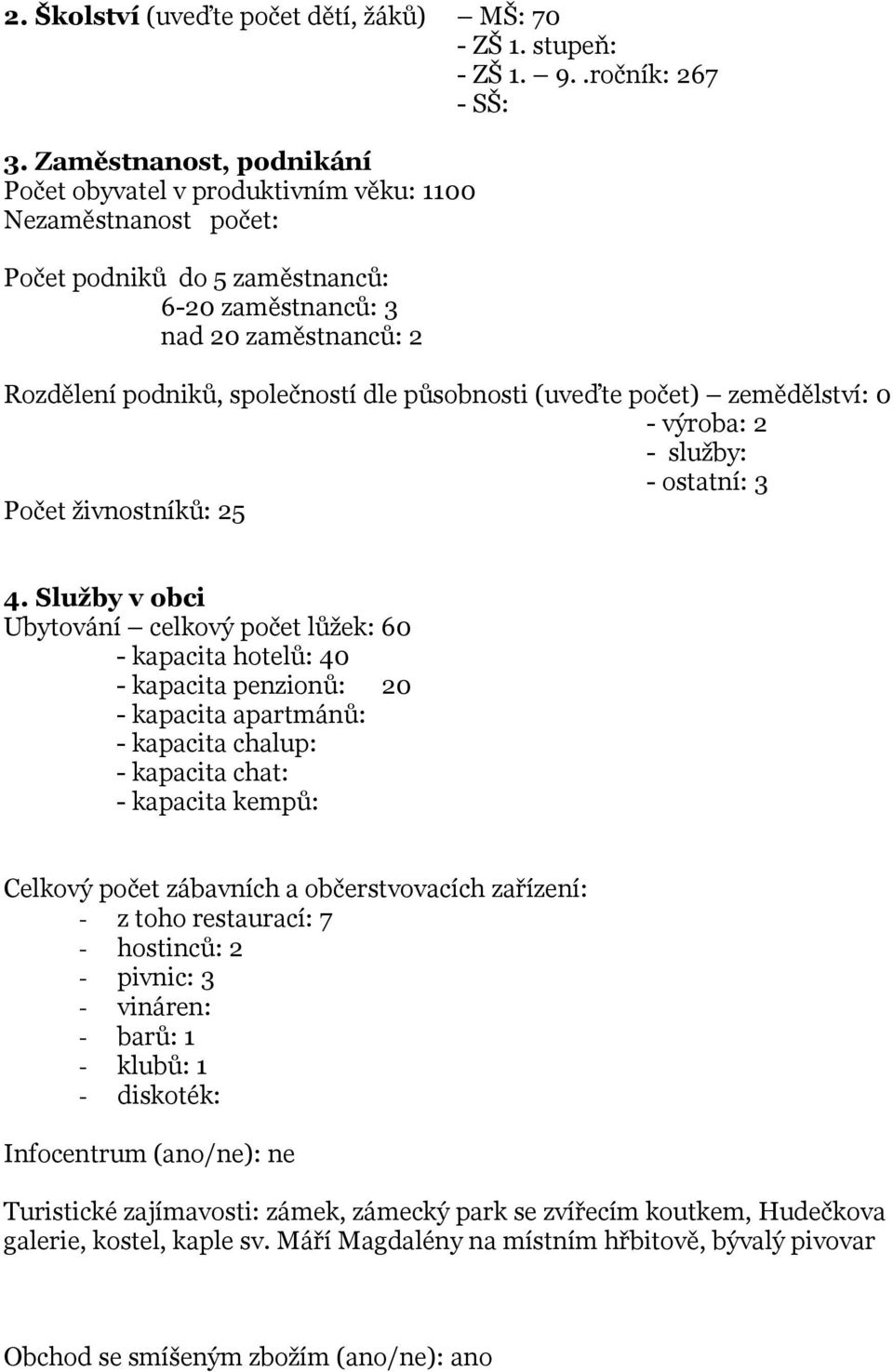 působnosti (uveďte počet) zemědělství: 0 - výroba: 2 - služby: - ostatní: 3 Počet živnostníků: 25 4.