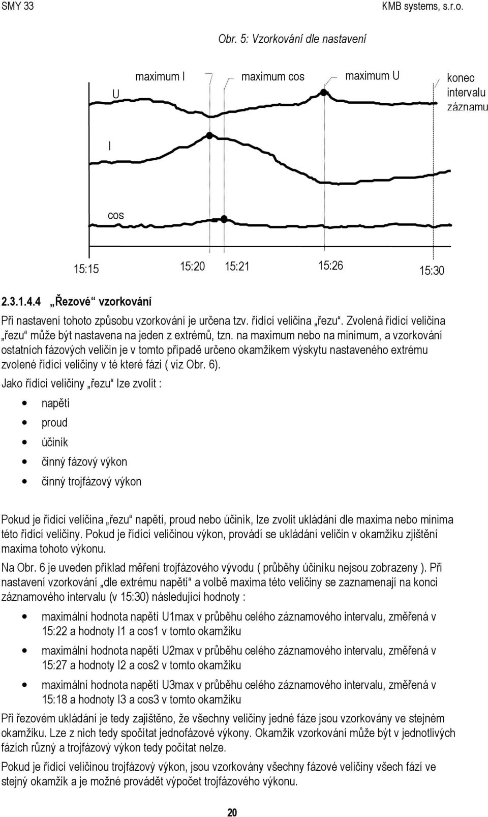 na maximum nebo na minimum, a vzorkování ostatních fázových veličin je v tomto případě určeno okamžikem výskytu nastaveného extrému zvolené řídící veličiny v té které fázi ( viz Obr. 6).