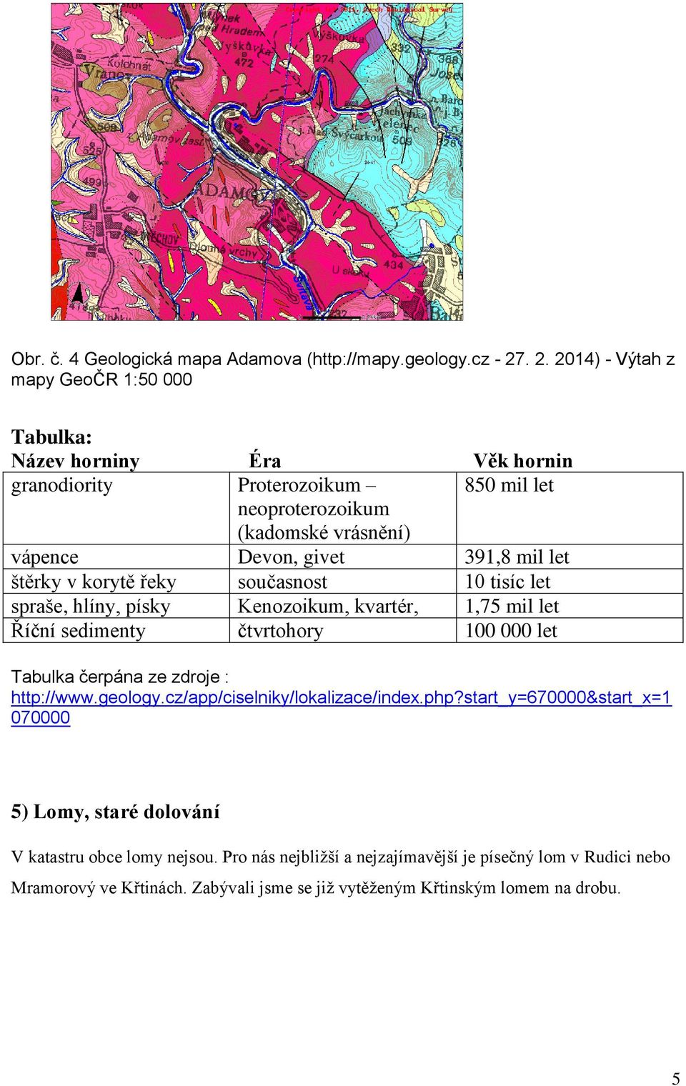 391,8 mil let štěrky v korytě řeky současnost 10 tisíc let spraše, hlíny, písky Kenozoikum, kvartér, 1,75 mil let Říční sedimenty čtvrtohory 100 000 let Tabulka čerpána ze
