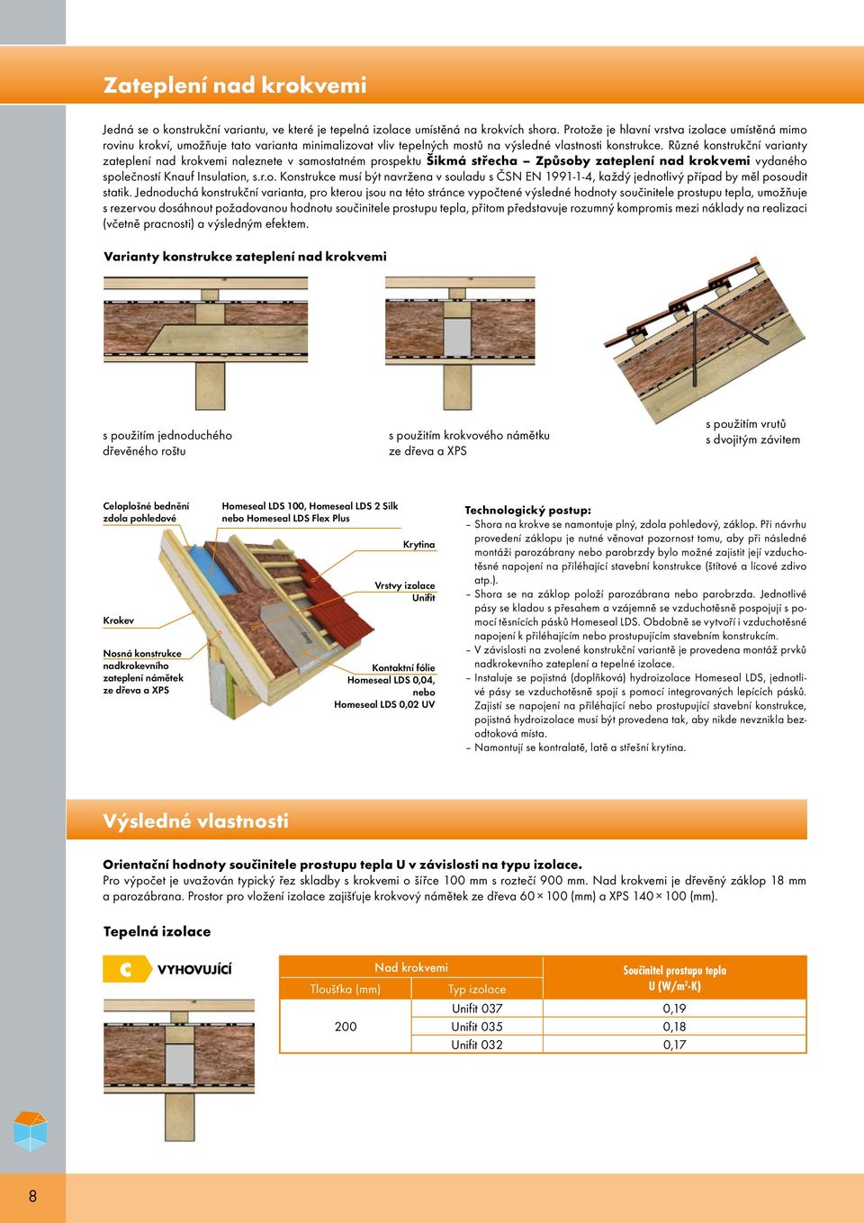 Různé konstrukční varianty zateplení nad krokvemi naleznete v samostatném prospektu Šikmá střecha Způsoby zateplení nad krokvemi vydaného společností Knauf Insulation, s.r.o. Konstrukce musí být navržena v souladu s ČSN EN 1991-1-4, každý jednotlivý případ by měl posoudit statik.