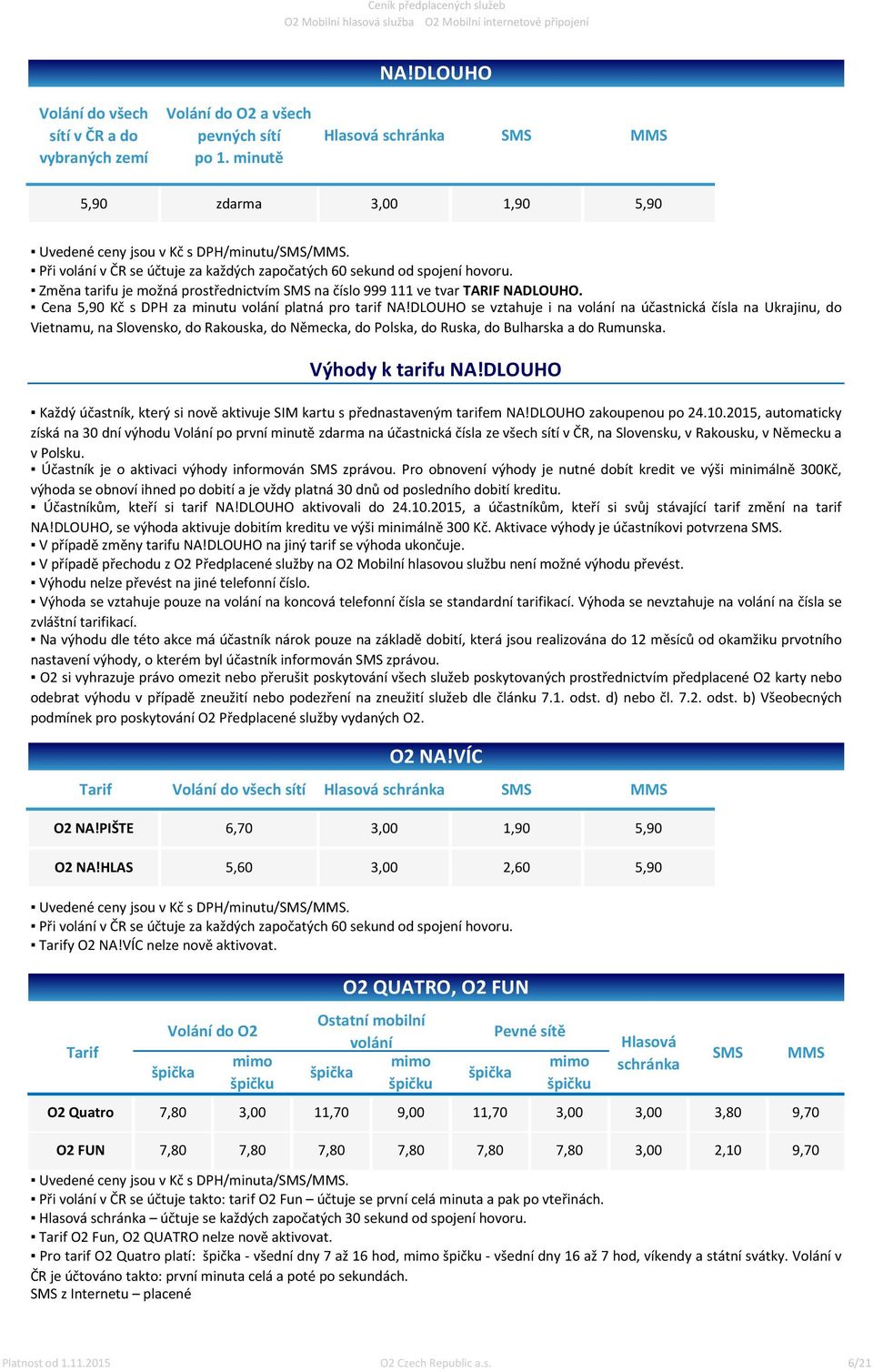 Cena 5,90 Kč s DPH za minutu volání platná pro tarif NA!
