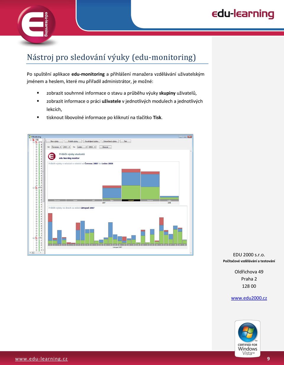 zobrazit souhrnné informace o stavu a průběhu výuky skupiny uživatelů, zobrazit informace o práci