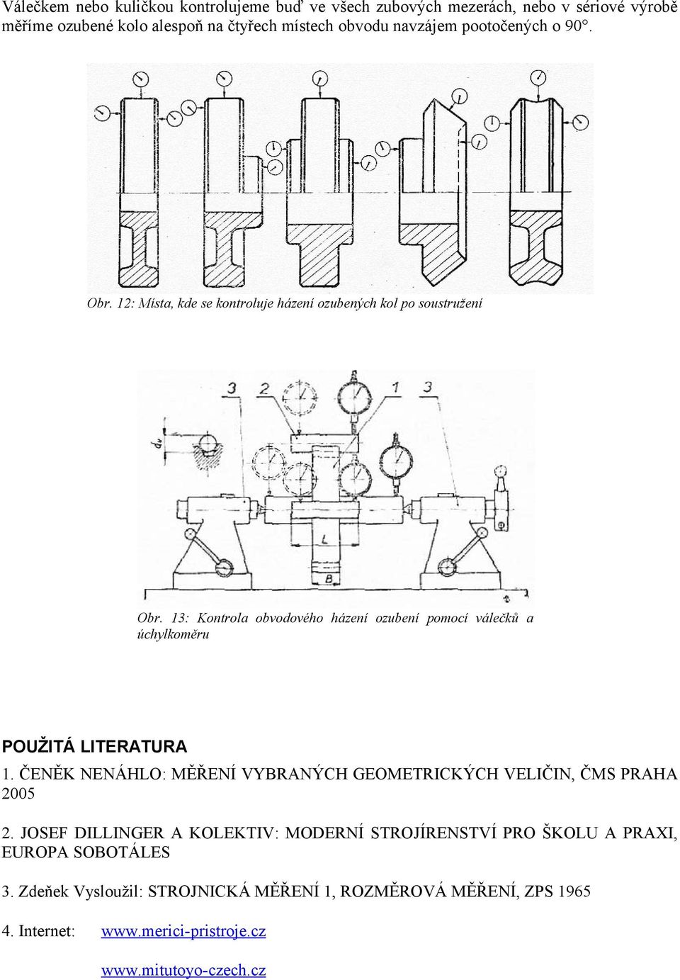 13: Kontrola obvodového házení ozubení pomocí válečků a úchylkoměru POUŽITÁ LITERATURA 1.