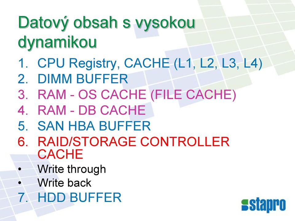 RAM - OS CACHE (FILE CACHE) 4. RAM - DB CACHE 5.