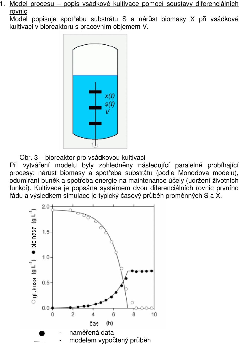 3 bioreaktor pro vsádkovou kultivaci Při vytváření modelu byly zohledněny následující paralelně probíhající procesy: nárůst biomasy a spotřeba substrátu (podle