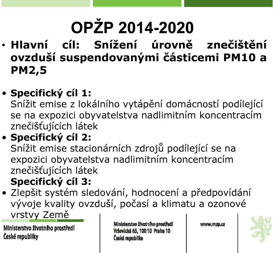 Specifický cíl 2: Snížit emise stacionárních zdrojů podílející se na expozici obyvatelstva nadlimitním koncentracím