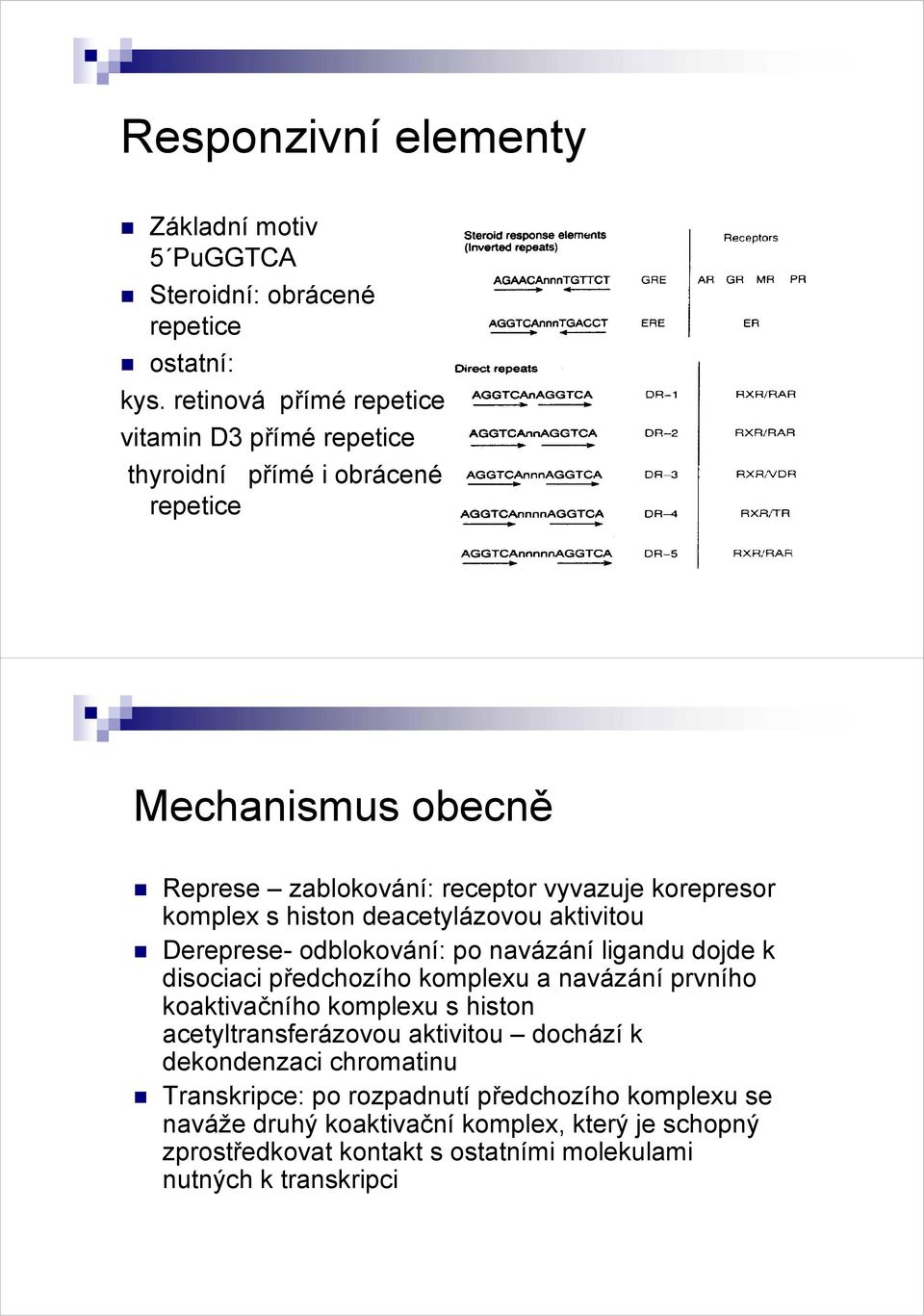 s histon deacetylázovou aktivitou Dereprese- odblokování: po navázání ligandu dojde k disociaci předchozího komplexu a navázání prvního koaktivačního komplexu s