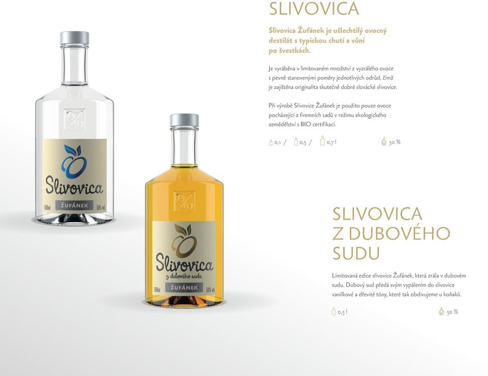 slivovice. Při výrobě Slivovice Žufánek je použito pouze ovoce pocházející z firemních sadů v režimu ekologického zemědělství s BIO certifikací.