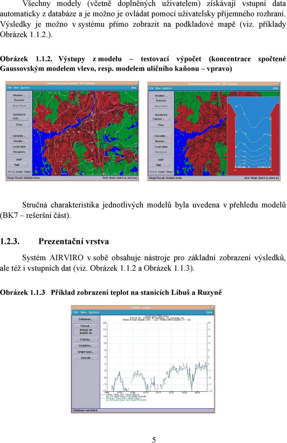 ). Obrázek 1.1.2. Výstupy z modelu testovací výpočet (koncentrace spočtené Gaussovským modelem vlevo, resp.