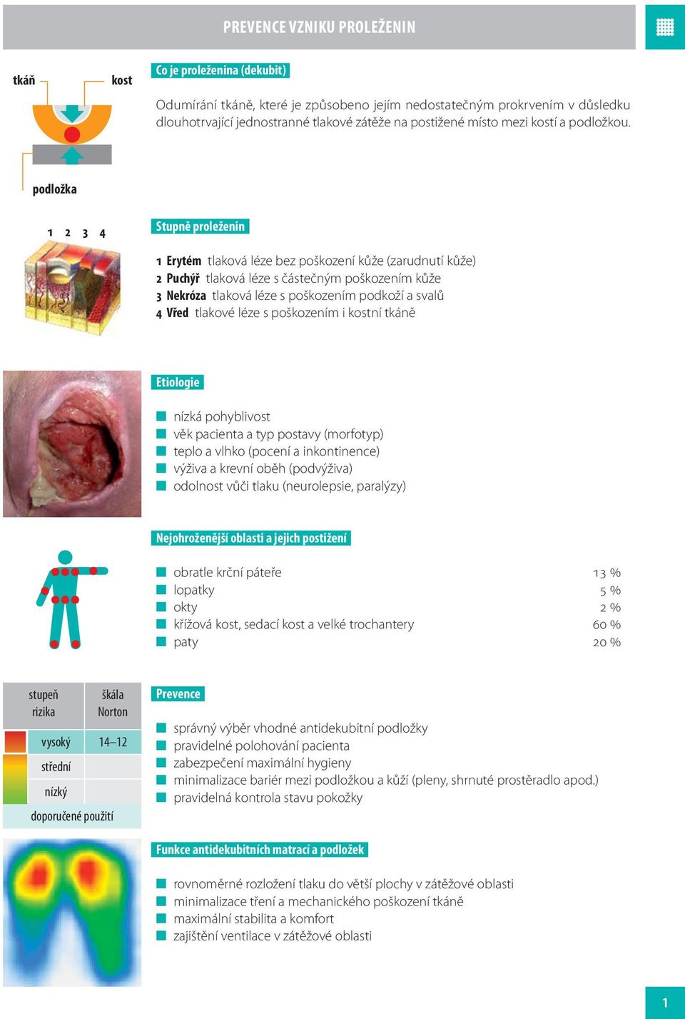 podložka 1 2 3 4 Stupně proleženin 1 Erytém tlaková léze bez poškození kůže (zarudnutí kůže) 2 Puchýř tlaková léze s částečným poškozením kůže 3 Nekróza tlaková léze s poškozením podkoží a svalů 4