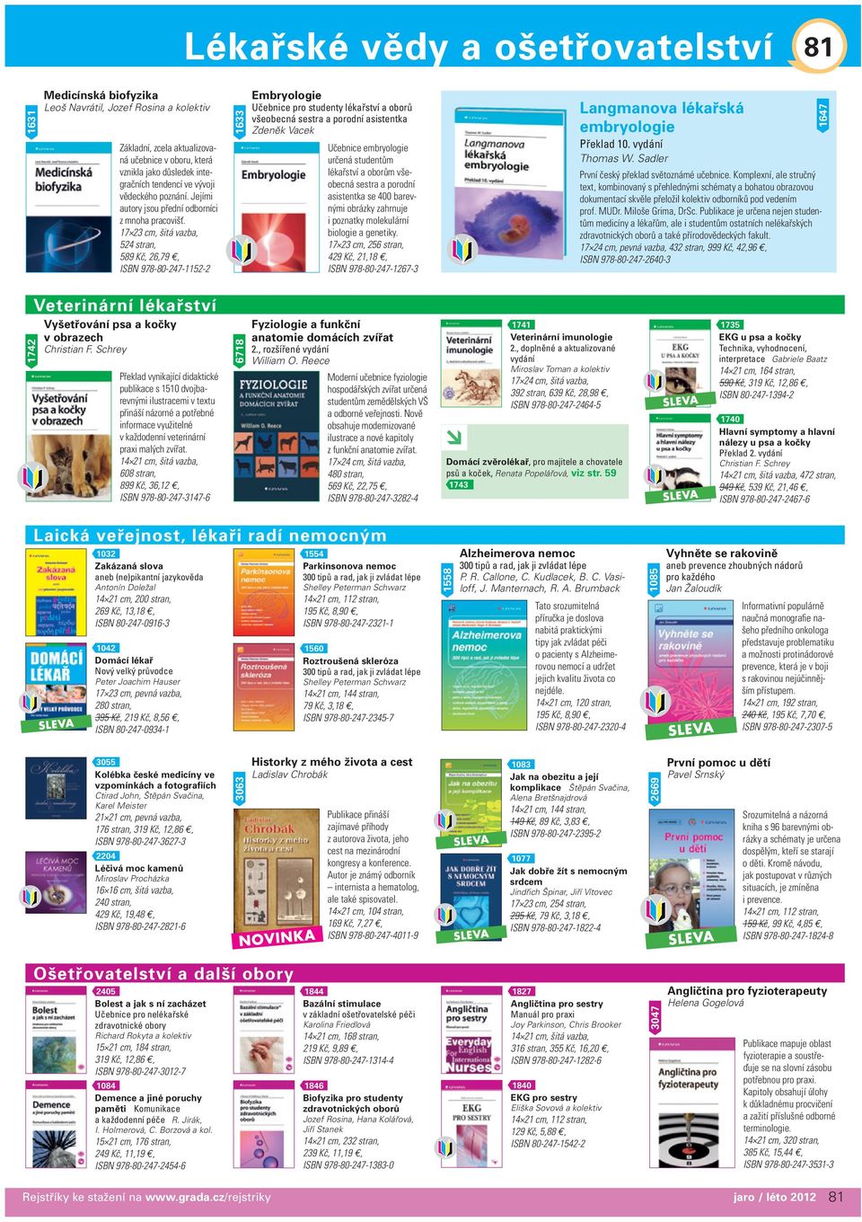 17 23 cm, šitá vazba, 524 stran, 589 Kč, 26,79, ISBN 978-80-247-1152-2 1633 Embryologie Učebnice pro studenty lékařství a oborů všeobecná sestra a porodní asistentka Zdeněk Vacek Učebnice embryologie