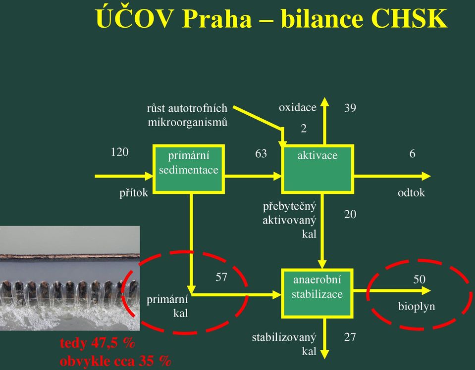 přebytečný aktivovaný kal 20 odtok primární kal 57 anaerobní