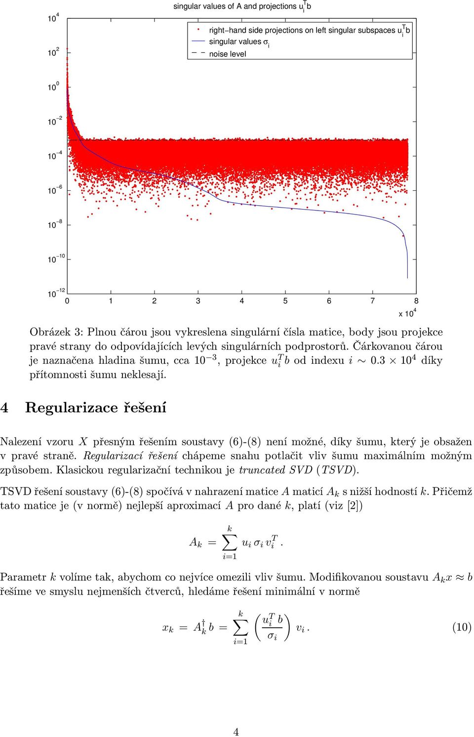 3 díky přítomnosti šumu neklesají. Regularizace řešení Nalezení vzoru X přesným řešením soustavy (6)-(8) není možné, díky šumu, který je obsažen v pravé straně.