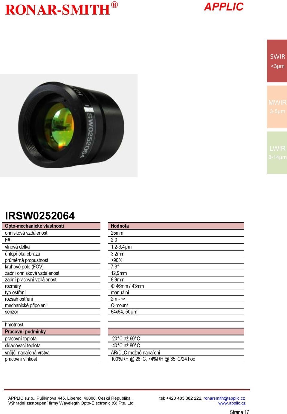 pole (FOV) 7,3 zadní 12,9mm 8,9mm Φ 46mm / 43mm 2m -