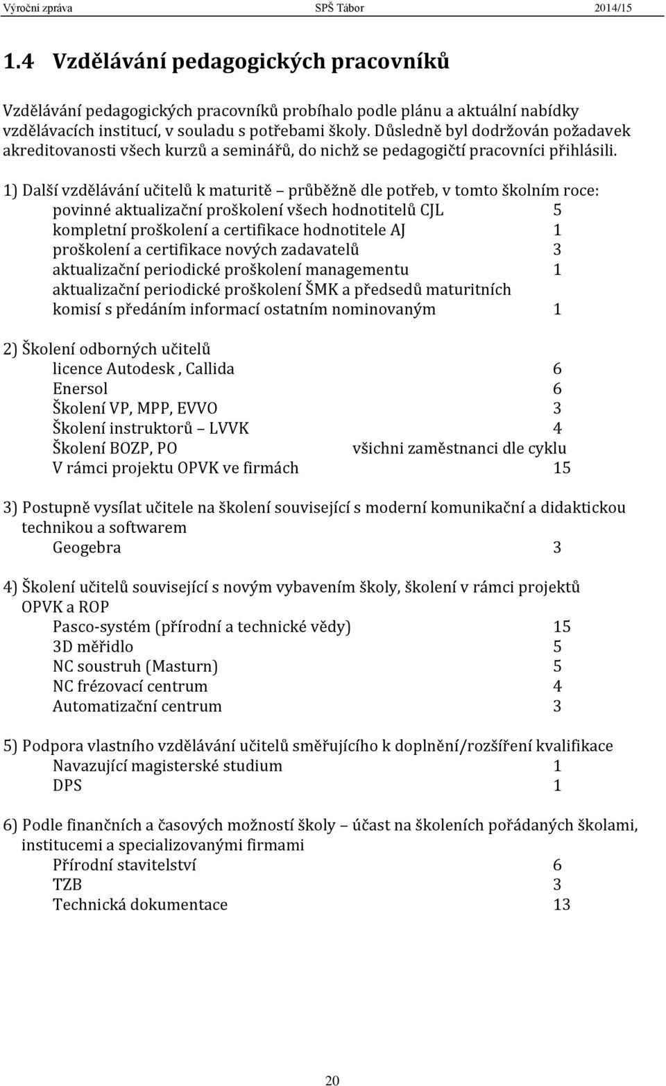 1) Další vzdělávání učitelů k maturitě průběžně dle potřeb, v tomto školním roce: povinné aktualizační proškolení všech hodnotitelů CJL 5 kompletní proškolení a certifikace hodnotitele AJ 1
