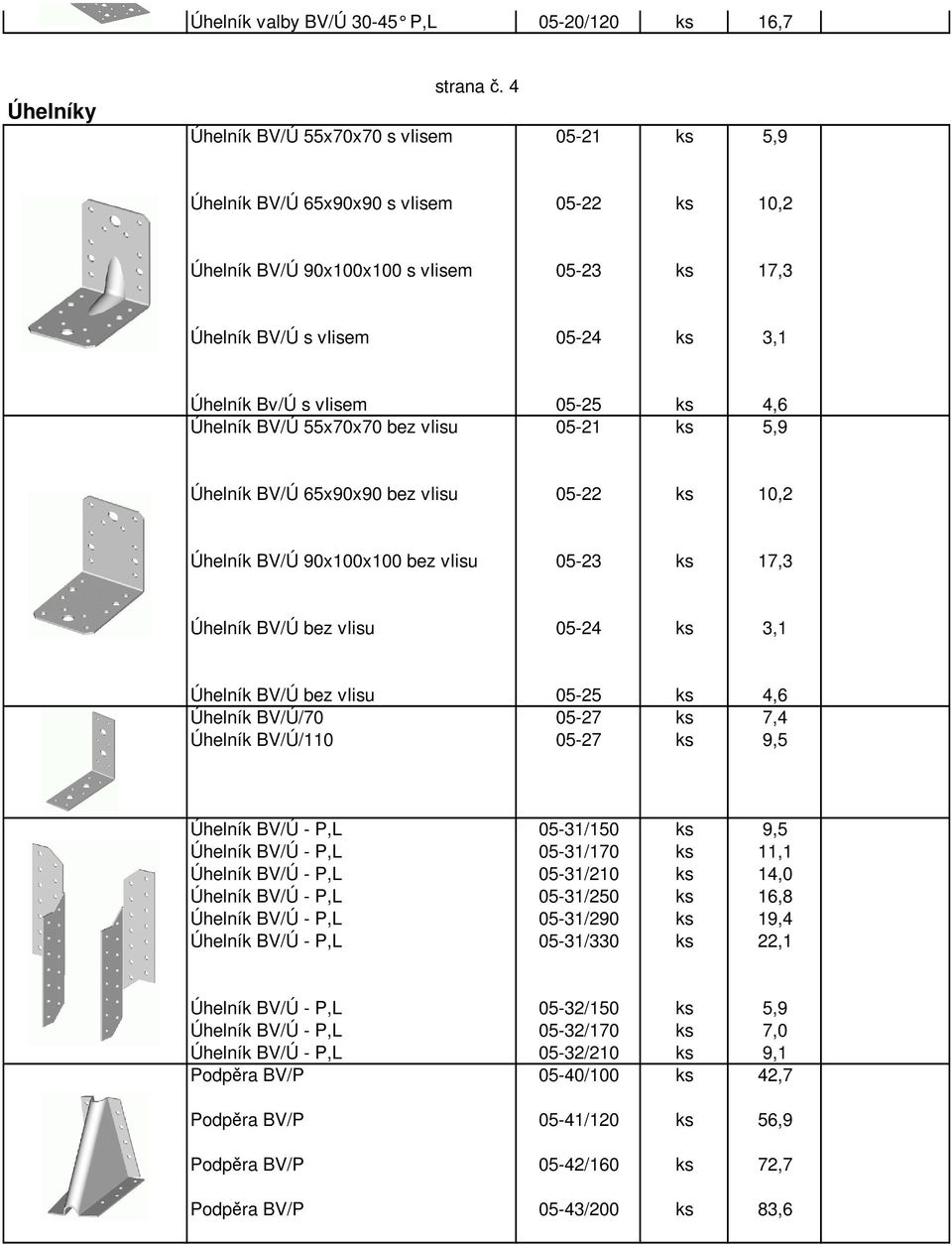 05-25 ks 4,6 Úhelník BV/Ú 55x70x70 bez vlisu 05-21 ks 5,9 Úhelník BV/Ú 65x90x90 bez vlisu 05-22 ks 10,2 Úhelník BV/Ú 90x100x100 bez vlisu 05-23 ks 17,3 Úhelník BV/Ú bez vlisu 05-24 ks 3,1 Úhelník