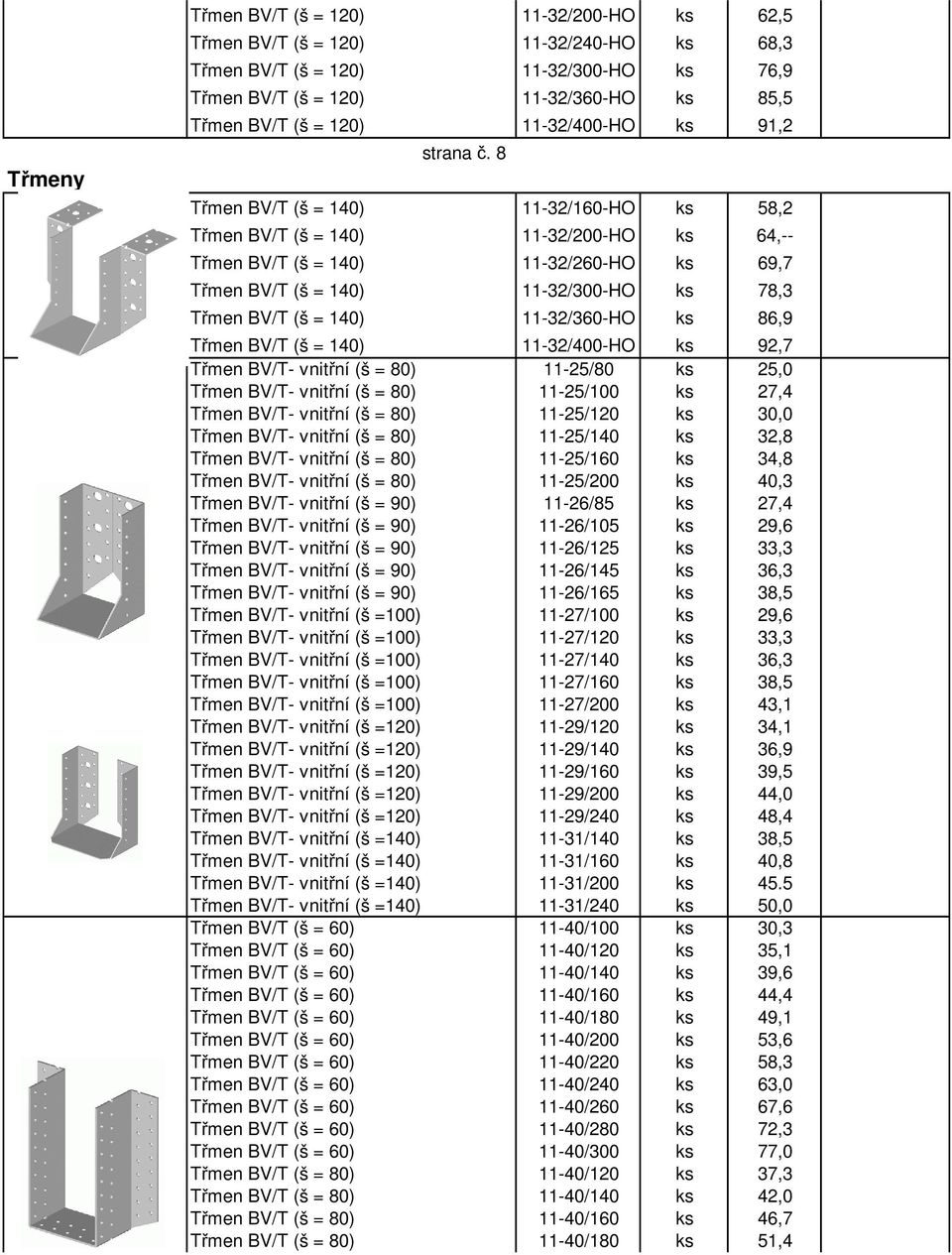 8 Třmen BV/T (š = 140) 11-32/160-HO ks 58,2 Třmen BV/T (š = 140) 11-32/200-HO ks 64,-- Třmen BV/T (š = 140) 11-32/260-HO ks 69,7 Třmen BV/T (š = 140) 11-32/300-HO ks 78,3 Třmen BV/T (š = 140)