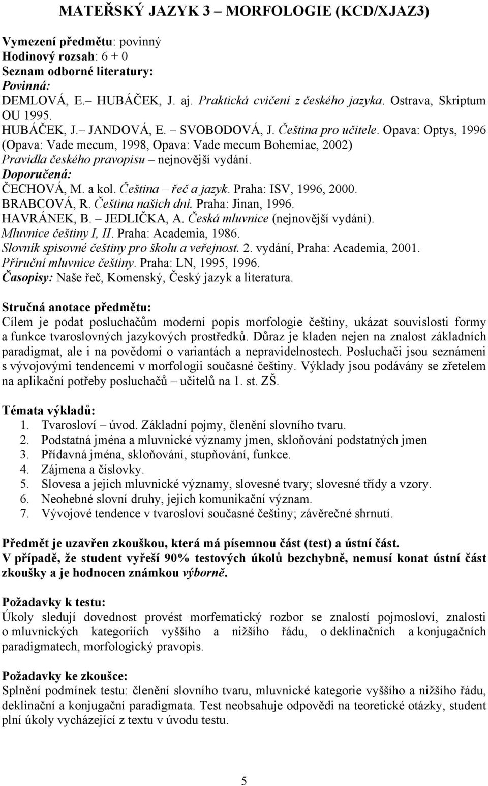 Opava: Optys, 1996 (Opava: Vade mecum, 1998, Opava: Vade mecum Bohemiae, 2002) Pravidla českého pravopisu nejnovější vydání. Doporučená: ČECHOVÁ, M. a kol. Čeština řeč a jazyk. Praha: ISV, 1996, 2000.