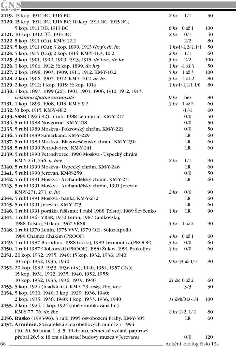 dr. kor., dr. hr. 5 ks 2/2 100 2126. 3 kop. 1906, 1912; ½ kop. 1899. dr. hry 3 ks -1 až 3 50 2127. 2 kop. 1898, 1903, 1909, 1911, 1912. KM-Y-10.2 5 ks 1 až 3 100 2128. 2 kop. 1906, 1907, 1912.