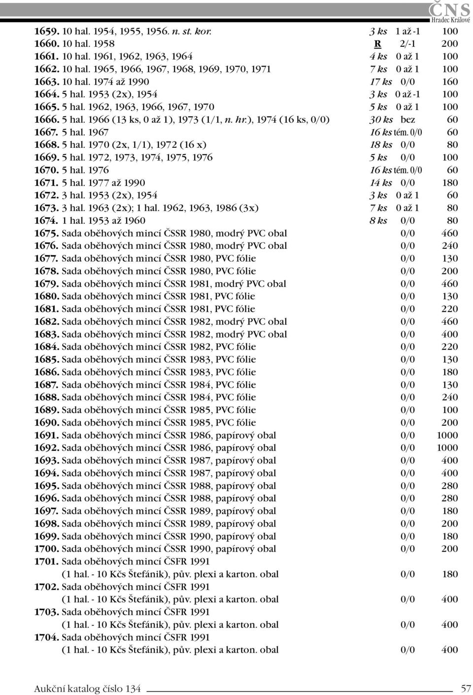 ), 1974 (16 ks, 0/0) 30 ks bez 60 1667. 5 hal. 1967 16 ks tém. 0/0 60 1668. 5 hal. 1970 (2x, 1/1), 1972 (16 x) 18 ks 0/0 80 1669. 5 hal. 1972, 1973, 1974, 1975, 1976 5 ks 0/0 100 1670. 5 hal. 1976 16 ks tém.