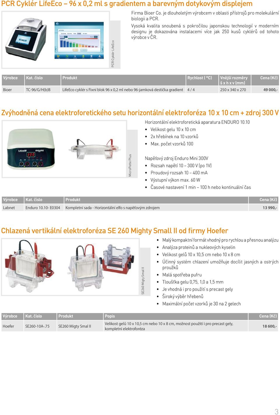 číslo Produkt Rychlost ( C) Vnější rozměry Cena (Kč) š x h x v (mm) Bioer TC-96/G/H(b)B LifeEco cyklér s Fixní blok 96 x 0,2 ml nebo 96-jamková destička gradient 4 / 4 250 x 340 x 270 49 000,-