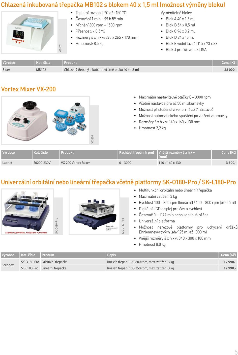 Bioer MB102 Chlazený třepaný inkubátor včetně bloku 40 x 1,5 ml 28 000,- Vortex Mixer VX-200 Maximální nastavitelné otáčky 0 3000 rpm Včetně nástavce pro až 50 ml zkumavky Možnost příslušenství ve