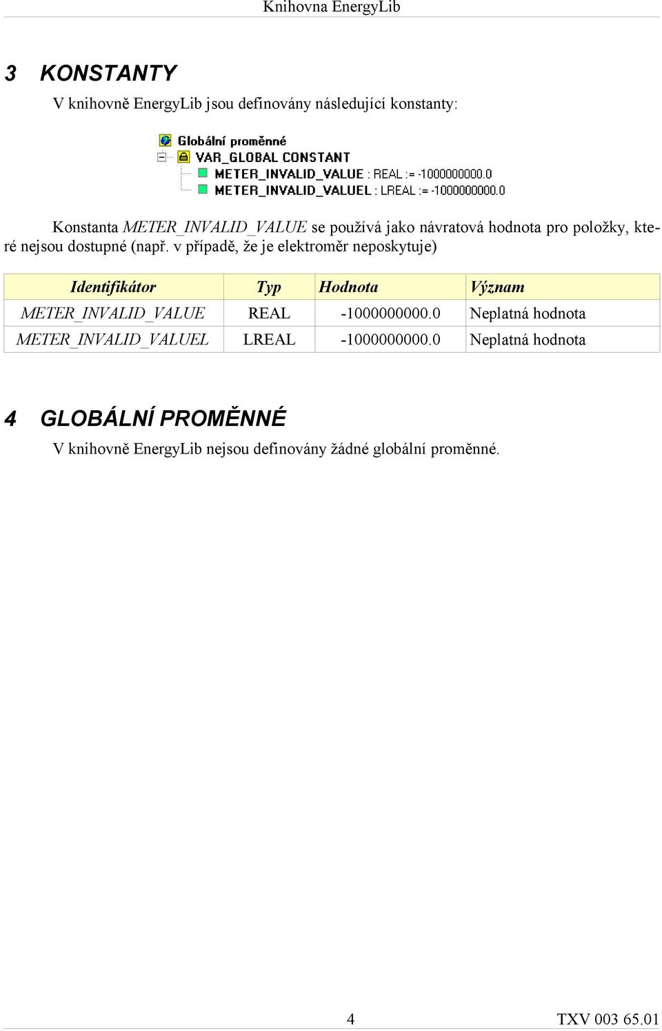 v případě, že je elektroměr neposkytuje) Identifikátor Typ Hodnota Význam METER_INVALID_VALUE REAL -1000000000.