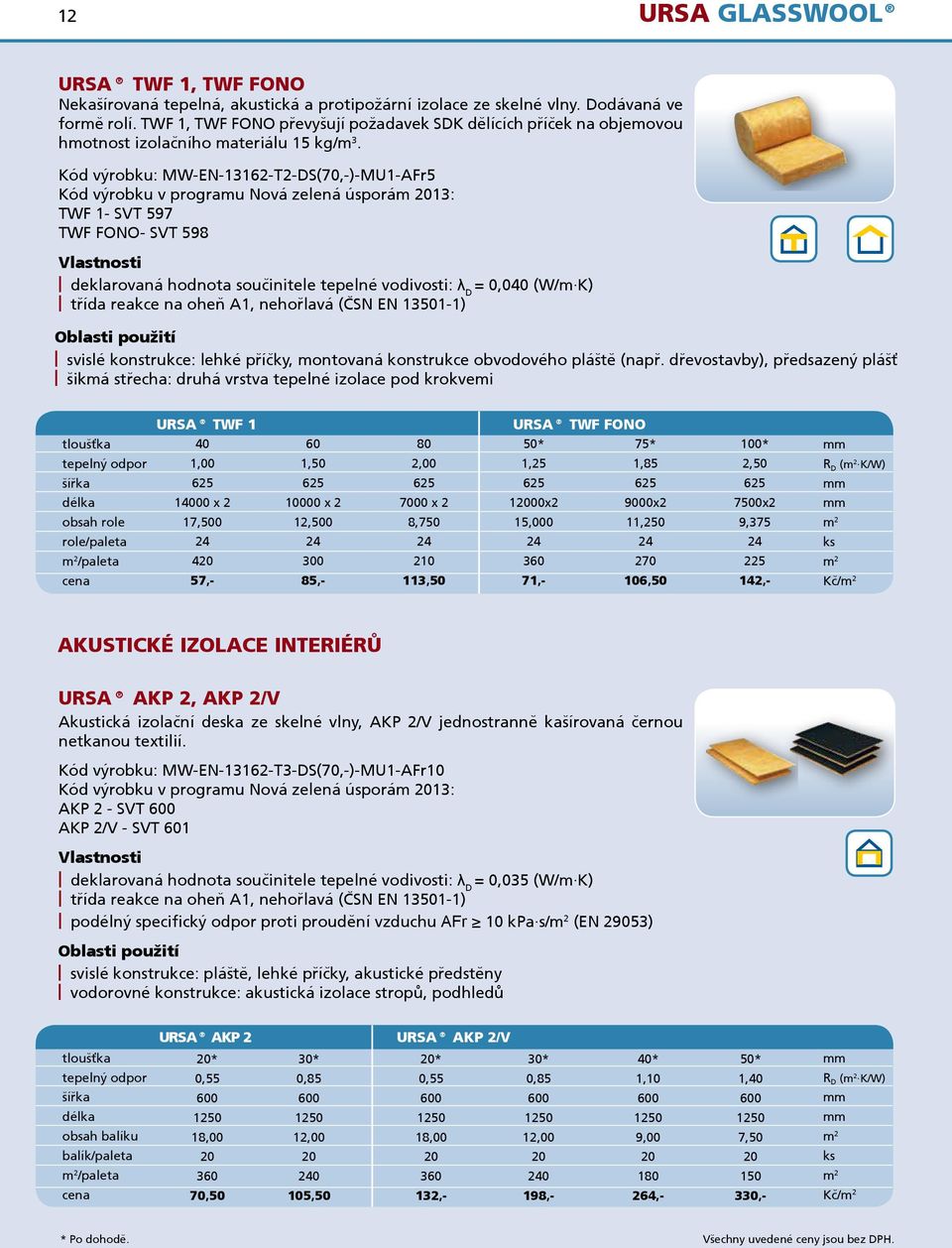 Kód výrobku: MW-EN-362-T2-DS(70,-)-MU-AFr5 Kód výrobku v programu Nová zelená úsporá03: TWF - SVT 597 TWF FONO- SVT 598 deklarovaná hodnota součinitele tepelné vodivosti: λ D = 0,040 (W/m K) třída