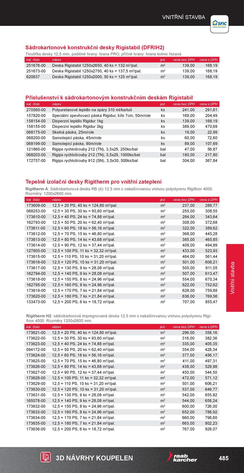 m 2 139,00 168,19 Příslušenství k sádrokartonovým konstrukčním deskám Rigistabil 270560-00 Polyuretanové lepidlo na spáry 310 ml/kartuš ks 241,00 291,61 157820-00 Speciální zpevňovací páska Rigidur,