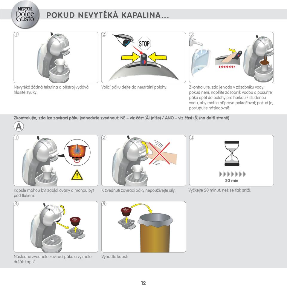pokračovat; pokud je, postupujte následovně: Zkontrolujte, zda lze zavírací páku jednoduše zvednout: NE viz část A (níže) / ANO viz část B (na další straně) A 3