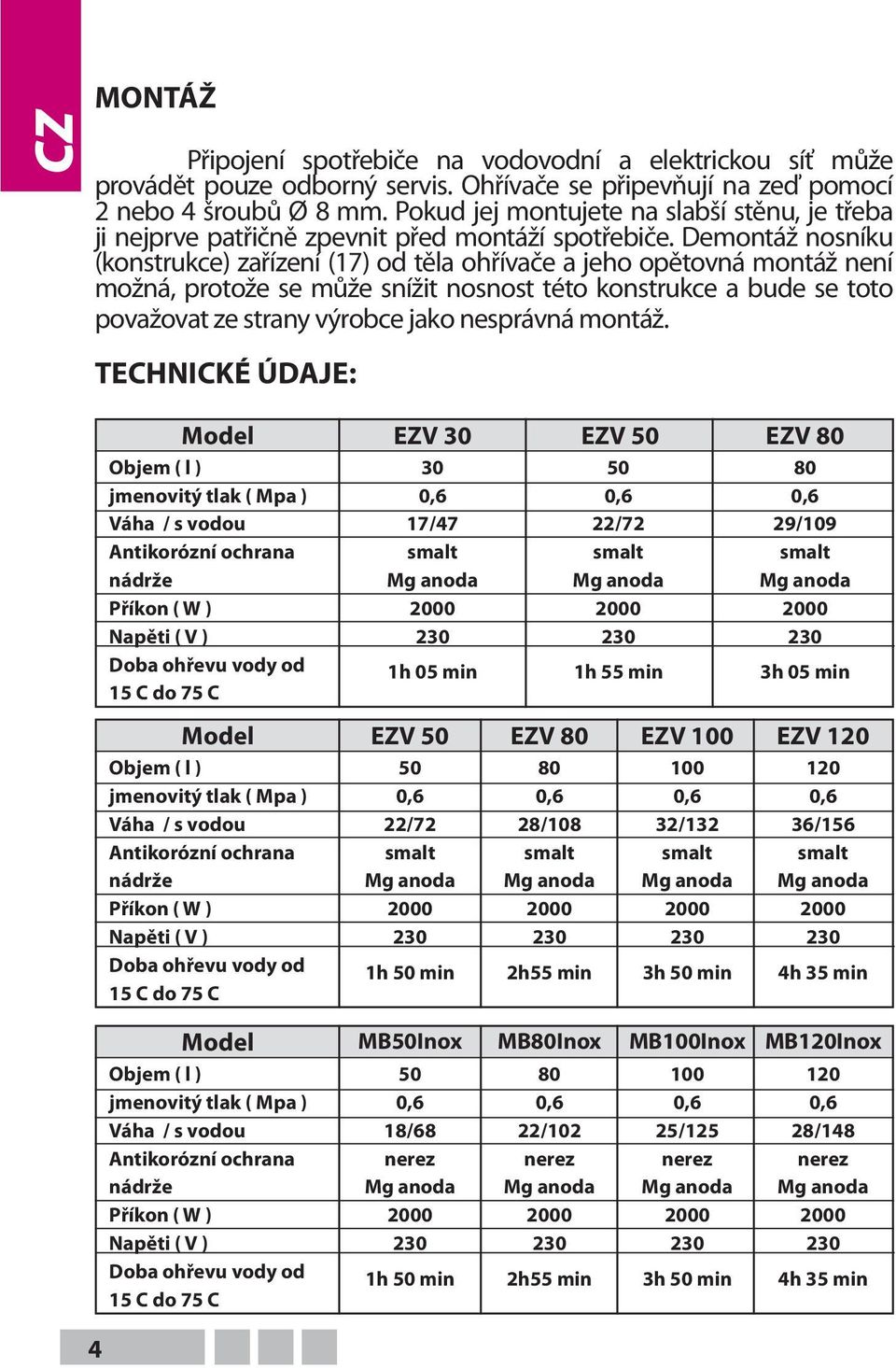 Demontáž nosníku (konstrukce) zařízení (17) od těla ohřívače a jeho opětovná montáž není možná, protože se může snížit nosnost této konstrukce a bude se toto považovat ze strany výrobce jako