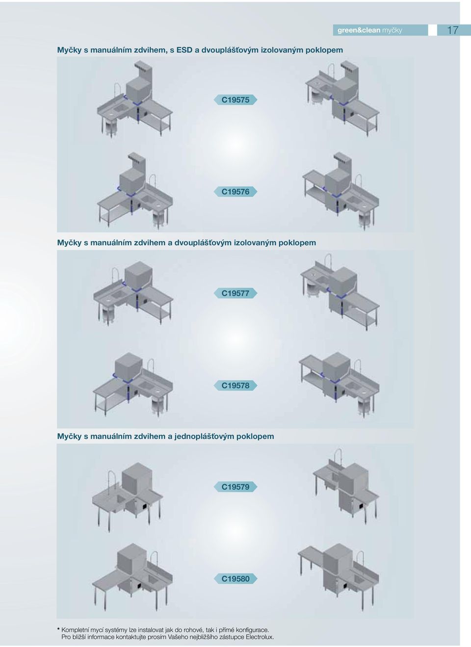 zdvihem a jednoplášťovým poklopem C19579 C19580 * Kompletní mycí systémy lze instalovat jak do