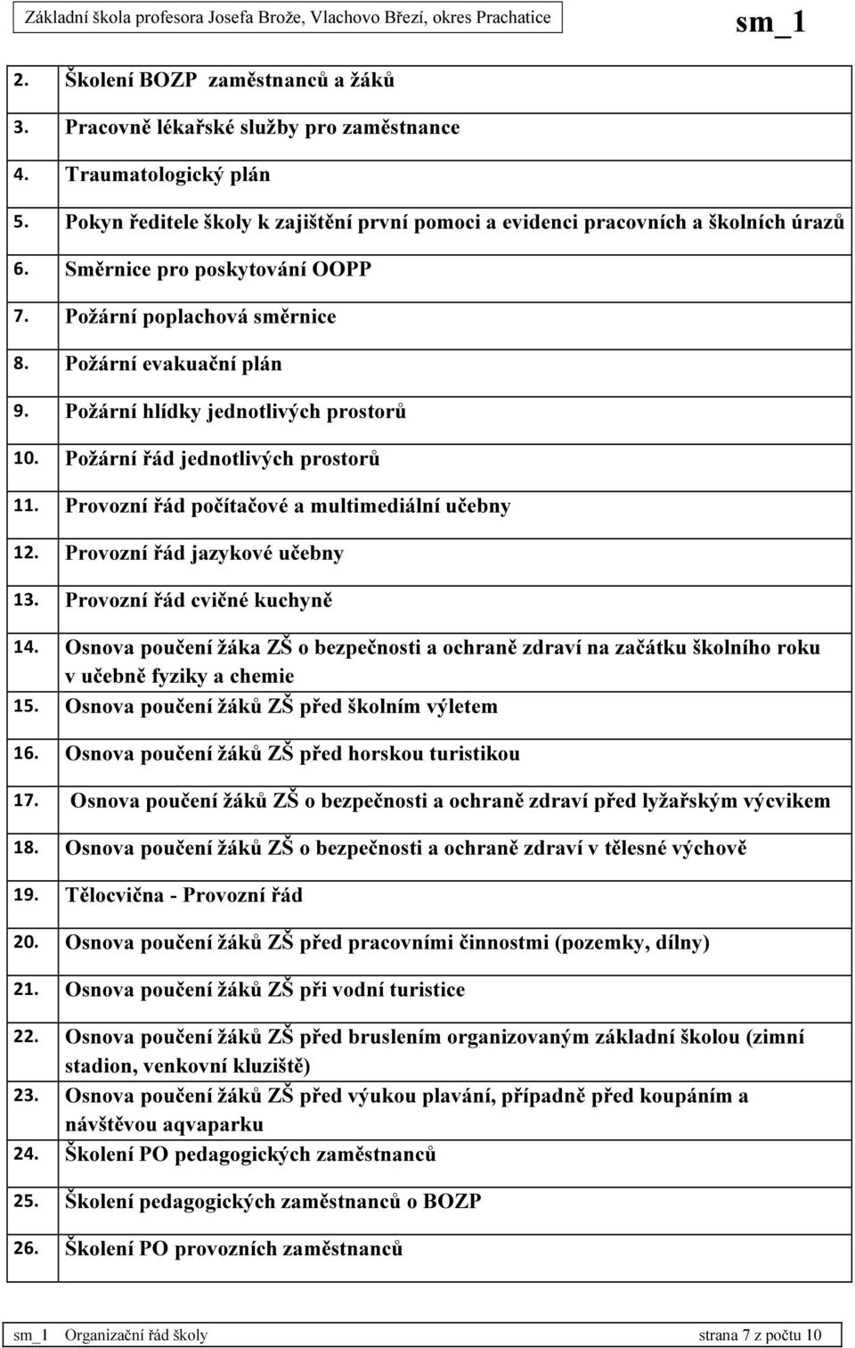 Provozní řád počítačové a multimediální učebny 12. Provozní řád jazykové učebny 13. Provozní řád cvičné kuchyně 14.