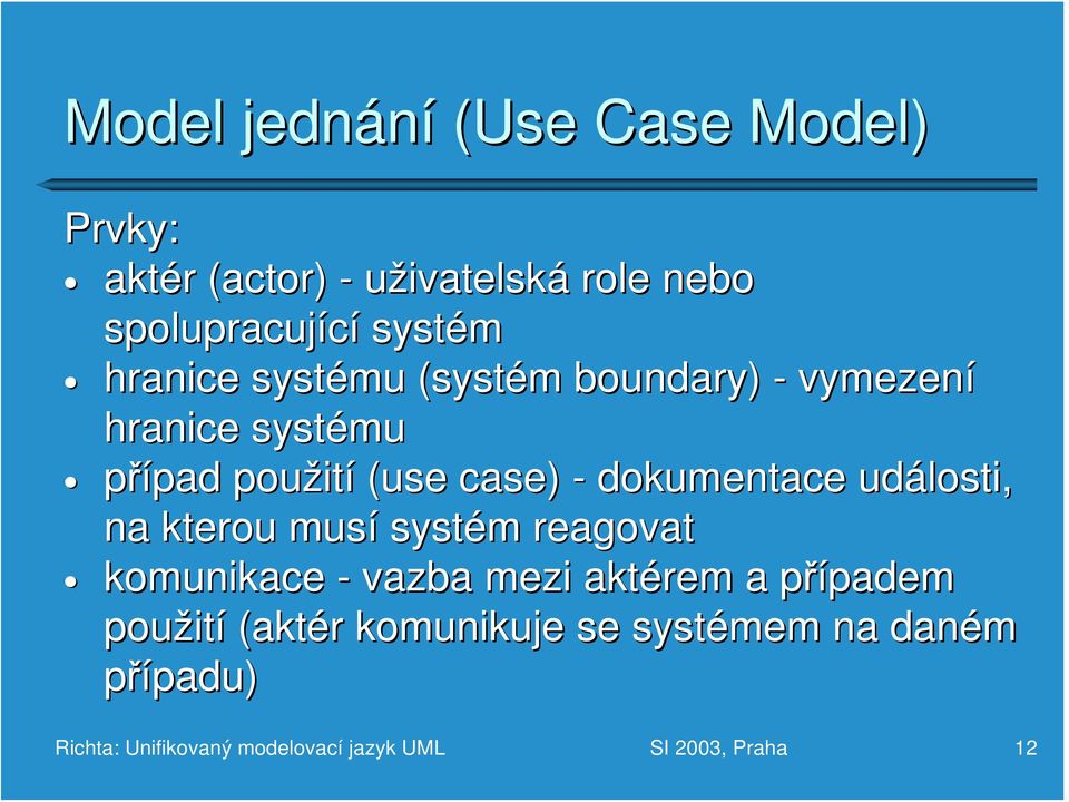 události, na kterou musí systém m reagovat komunikace - vazba mezi aktérem a případem p padem použit ití