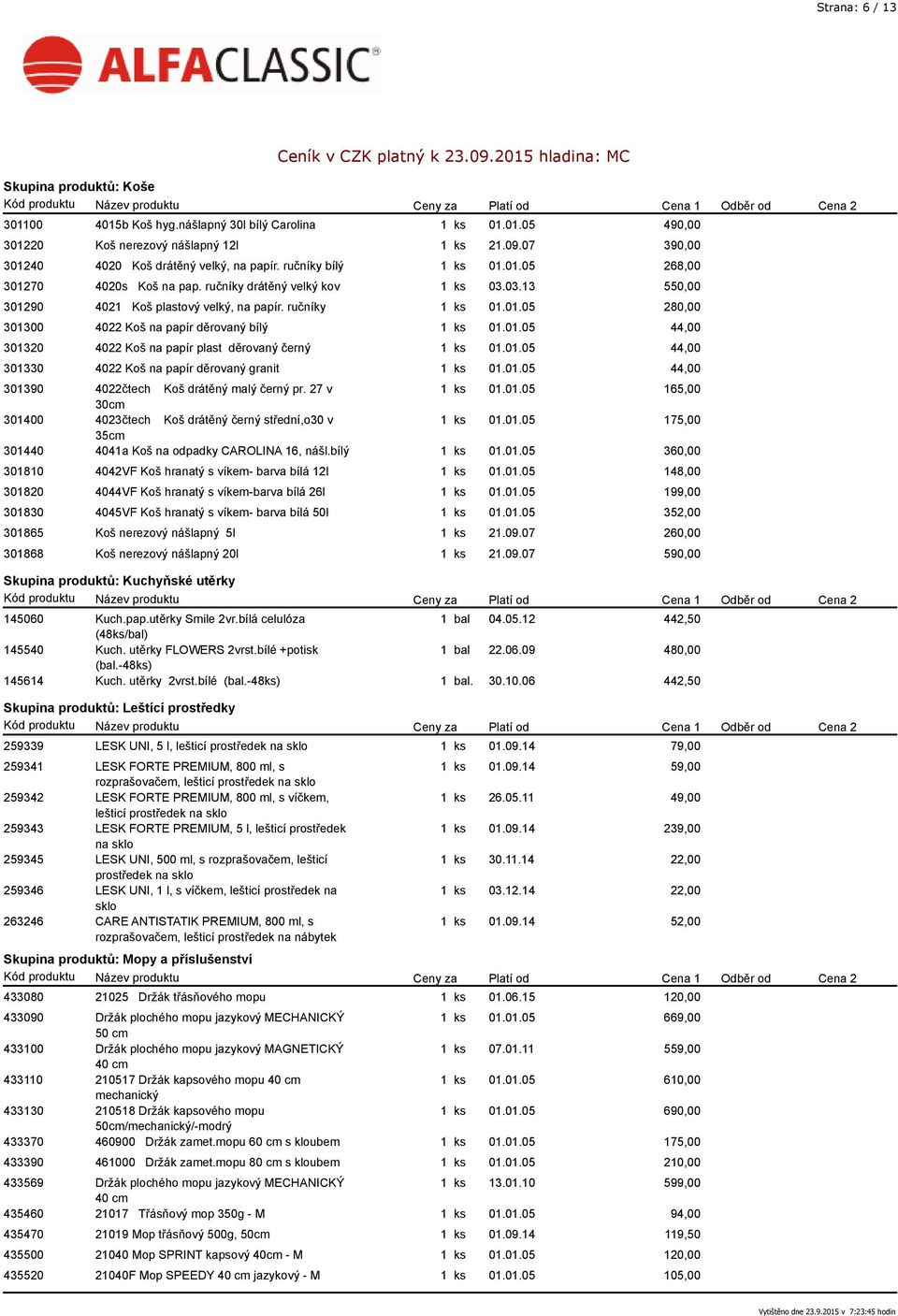 ručníky 280,00 301300 4022 Koš na papír děrovaný bílý 44,00 301320 4022 Koš na papír plast děrovaný černý 44,00 301330 4022 Koš na papír děrovaný granit 44,00 301390 4022čtech Koš drátěný malý černý