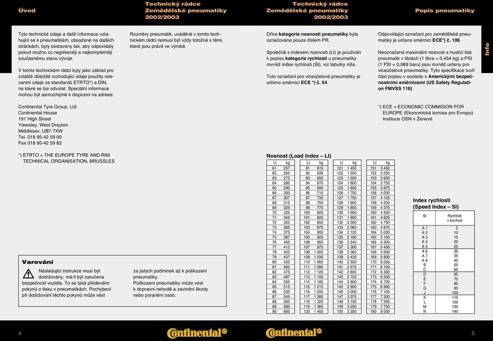 Speciální informace mohou b t samozfiejmû k dispozici na adrese: Rozmûry pneumatik, uvádûné v tomto technickém rádci nemusí b t vïdy totoïné s tûmi, které jsou právû ve v robû.