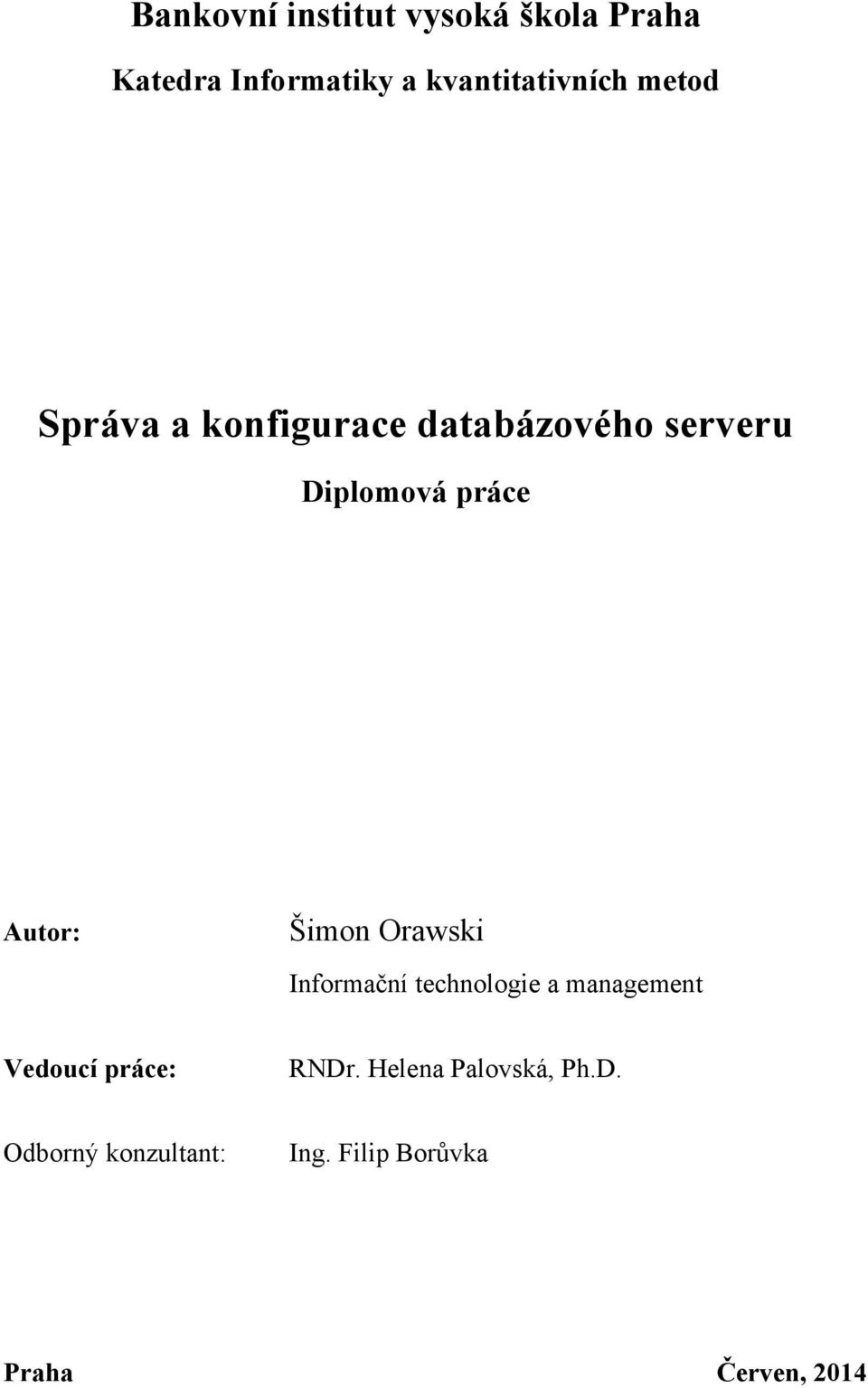 Šimon Orawski Informační technologie a management Vedoucí práce: RNDr.