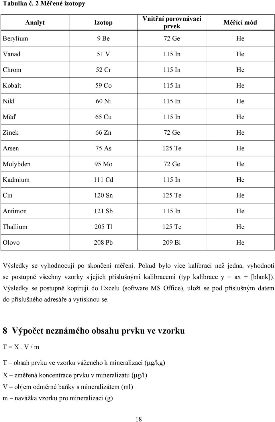 Zinek 66 Zn 72 Ge He Arsen 75 As 125 Te He Molybden 95 Mo 72 Ge He Kadmium 111 Cd 115 In He Cín 120 Sn 125 Te He Antimon 121 Sb 115 In He Thallium 205 Tl 125 Te He Olovo 208 Pb 209 Bi He Výsledky se